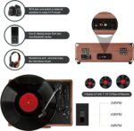 Record Player for Vinyl with Built-in Speakers Bluetooth Output,3 Speed Belt-Driven Phonograph Retro Turntable Player, Portable Vintage Suitcase LP Player USB Recording, Includes 2 Extra Stylus