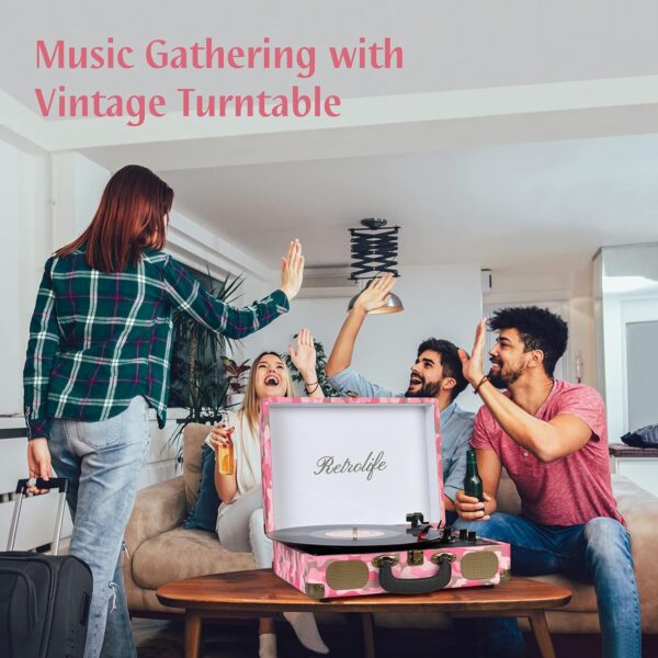 Vinyl Record Player 3-Speed Bluetooth Suitcase Portable Belt-Driven Record Player with Built-in Speakers RCA Line Out AUX in Headphone Jack Vintage Turntable