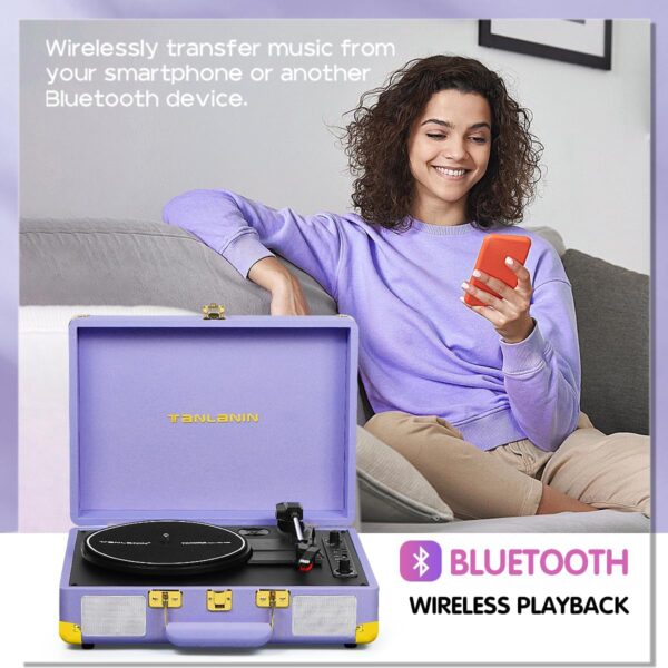 Vinyl Record Player Vintage 3-Speed Bluetooth Suitcase Portable Turntable with Built-in Speaker, USB Port Recording, Belt-Driven, 33/45/78 RPM LP Player Support RCA/AUX/Headphone Jack, Lavender Purple