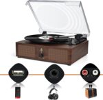 Vinyl Record Player Wireless Turntable with Built-in Speakers and USB Belt-Driven Vintage Phonograph Record Player 3 Speed for Entertainment and Home Decoration