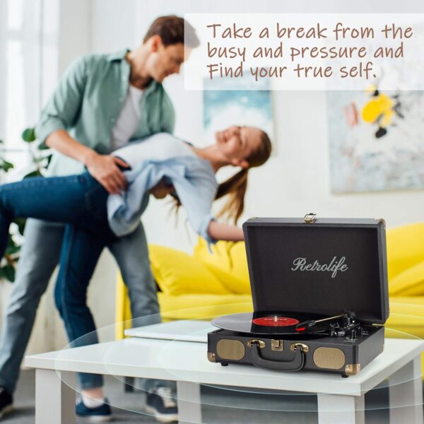 Vinyl Record Player 3-Speed Bluetooth Suitcase Portable Belt-Driven Record Player with Built-in Speakers RCA Line Out AUX in Headphone Jack Vintage Turntable