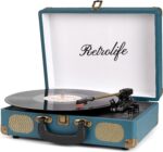 Vinyl Record Player 3-Speed Bluetooth Suitcase Portable Belt-Driven Record Player with Built-in Speakers RCA Line Out AUX in Headphone Jack Vintage Turntable