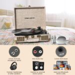 Vinyl Record Player Bluetooth Vintage 3-Speed Portable Suitcase Turntables with Built-in Speakers, Belt-Driven LP Player Support USB Recording AUX-in RCA Line Out Headphone Jack, White