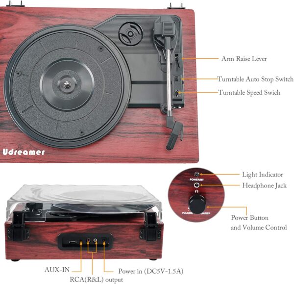 Vinyl Record Player Wireless Turntable with Built-in Speakers and USB Belt-Driven Vintage Phonograph Record Player 3 Speed for Entertainment and Home Decoration