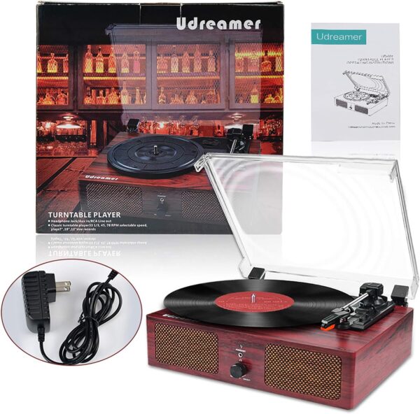 Vinyl Record Player Wireless Turntable with Built-in Speakers and USB Belt-Driven Vintage Phonograph Record Player 3 Speed for Entertainment and Home Decoration