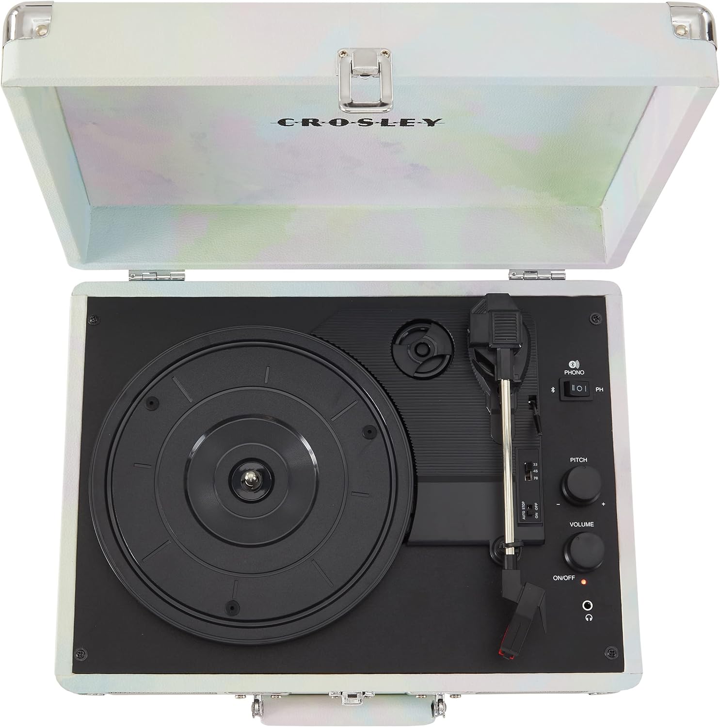 Crosley CR8005F-GW Cruiser Plus Vintage 3-Speed Bluetooth in/Out Suitcase Vinyl Record Player Turntable, Green Watercolor