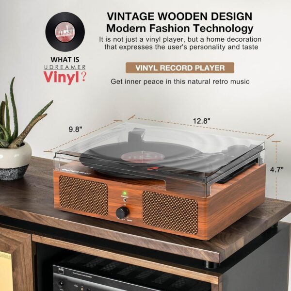 Vinyl Record Player Wireless Turntable with Built-in Speakers and USB Belt-Driven Vintage Phonograph Record Player 3 Speed for Entertainment and Home Decoration