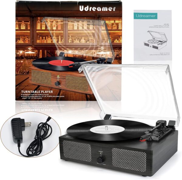 Vinyl Record Player Wireless Turntable with Built-in Speakers and USB Belt-Driven Vintage Phonograph Record Player 3 Speed for Entertainment and Home Decoration