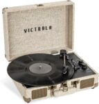 Victrola Journey+ Signature Turntable Record Player - 33-1/3, 45 & 78 RPM Suitcase Vinyl Record Player, Bluetooth Connectivity & Built-in Speakers, Stereo RCA Output, Linen Finish, Cream