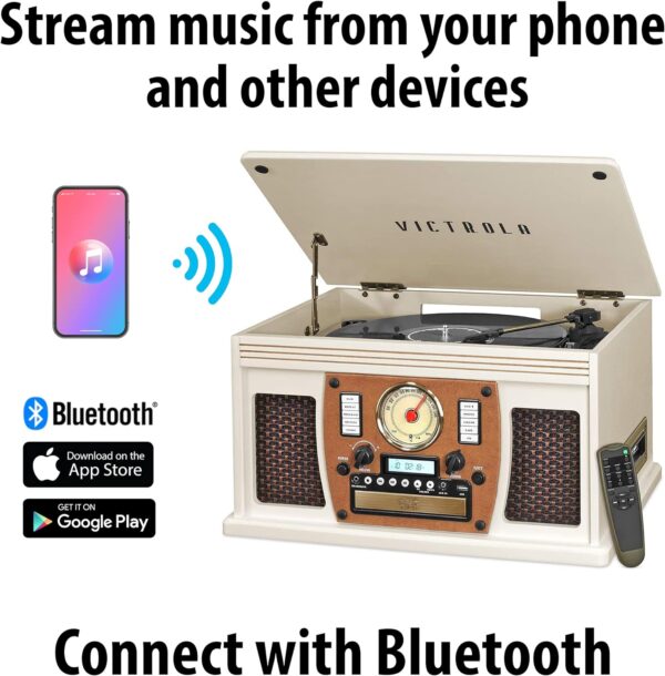 Victrola 8-in-1 Bluetooth Record Player & Multimedia Center, Built-in Stereo Speakers - Turntable, Wireless Music Streaming, Real Wood | Oak