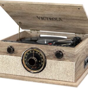Victrola Brookline Style 6-in-1 Bluetooth Record Player & Multimedia Center with Built-in Speakers - 3-Speed Turntable, CD & Cassette Player, FM Radio, Wireless Music Streaming, Farmhouse Oatmeal