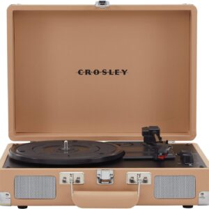 Crosley CR8005F-LT Cruiser Plus Vintage 3-Speed Bluetooth in/Out Suitcase Vinyl Record Player Turntable, Light Tan