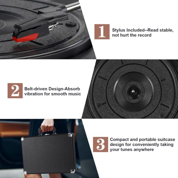 Vinyl Record Player, 3 Speeds Suitcase Portable Record Player with Built-in Speakers, Vintage Belt Driven Turntable with RCA Output/Headphone/Aux in Jack/45 Adapter Blue