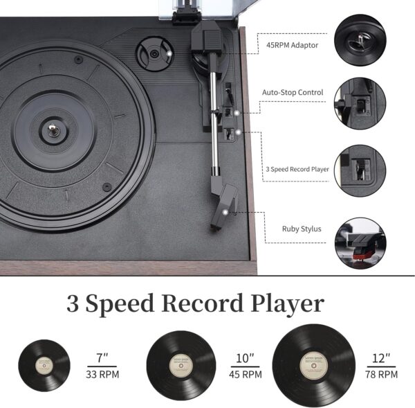 MUSITREND Record Player 9 in 1 3 Speed Bluetooth Vintage Turntable CD Cassette Vinyl Player AM/FM Radio USB/SD Encoding Aux-in RCA Line-Out (Silver)