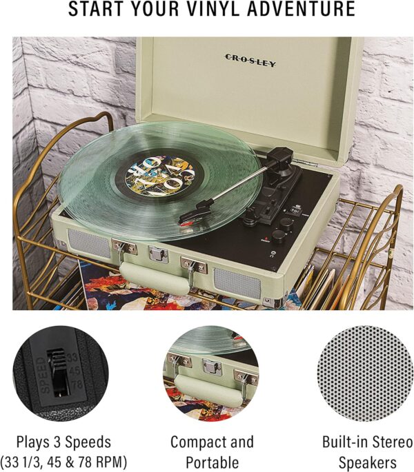 Crosley CR8005F-MT Cruiser Plus Vintage 3-Speed Bluetooth in/Out Suitcase Vinyl Record Player Turntable, Mint